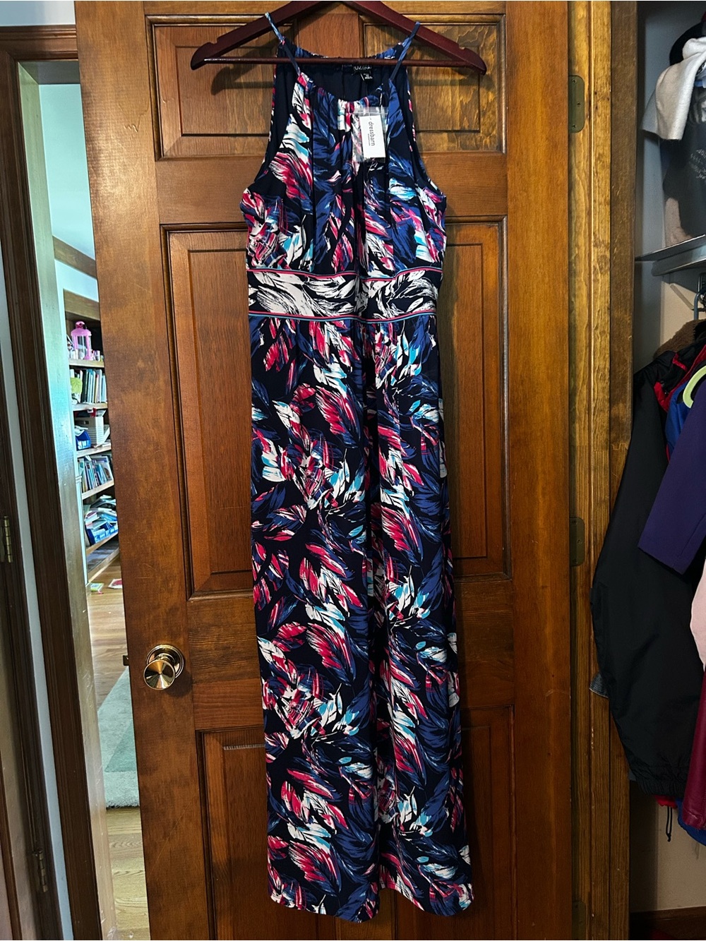 Roz & Ali Navy Maxi Dress with Pink, Blue & White Print